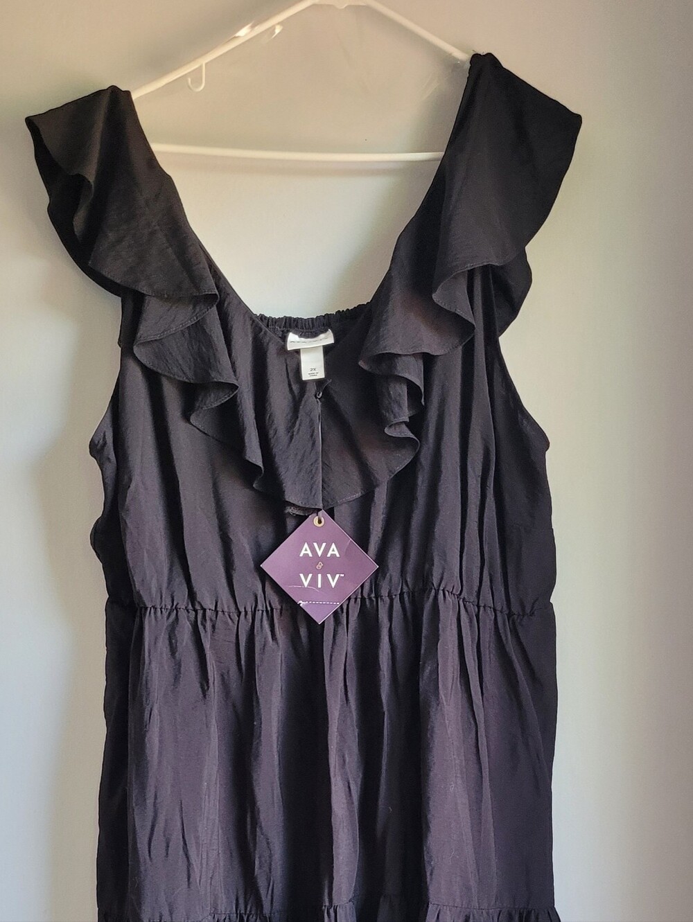 Ava & Viv Black Ruffle V-Neck Sundress Size 2xL